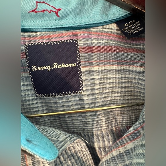 TOMMY BAHAMA Men's XL Long Sleeve Cotton Silk Blend Lt.
Blue Plaid Resort CLEAN - Picture 3 of 9